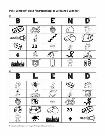 Digraph and Blend Bingo Cards 25-26